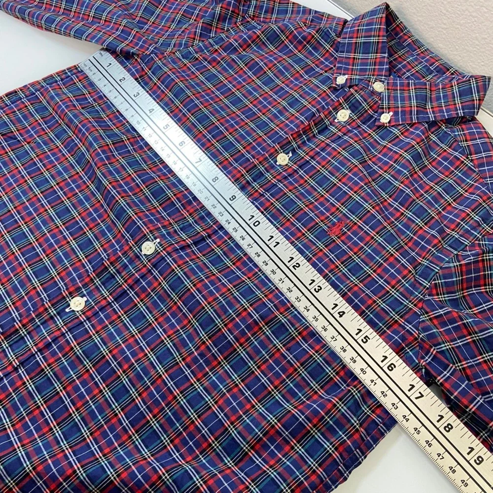 Ralph Lauren Boys Size M (10-12) Plaid Button Down Shirt Red Blue Preppy Classic
